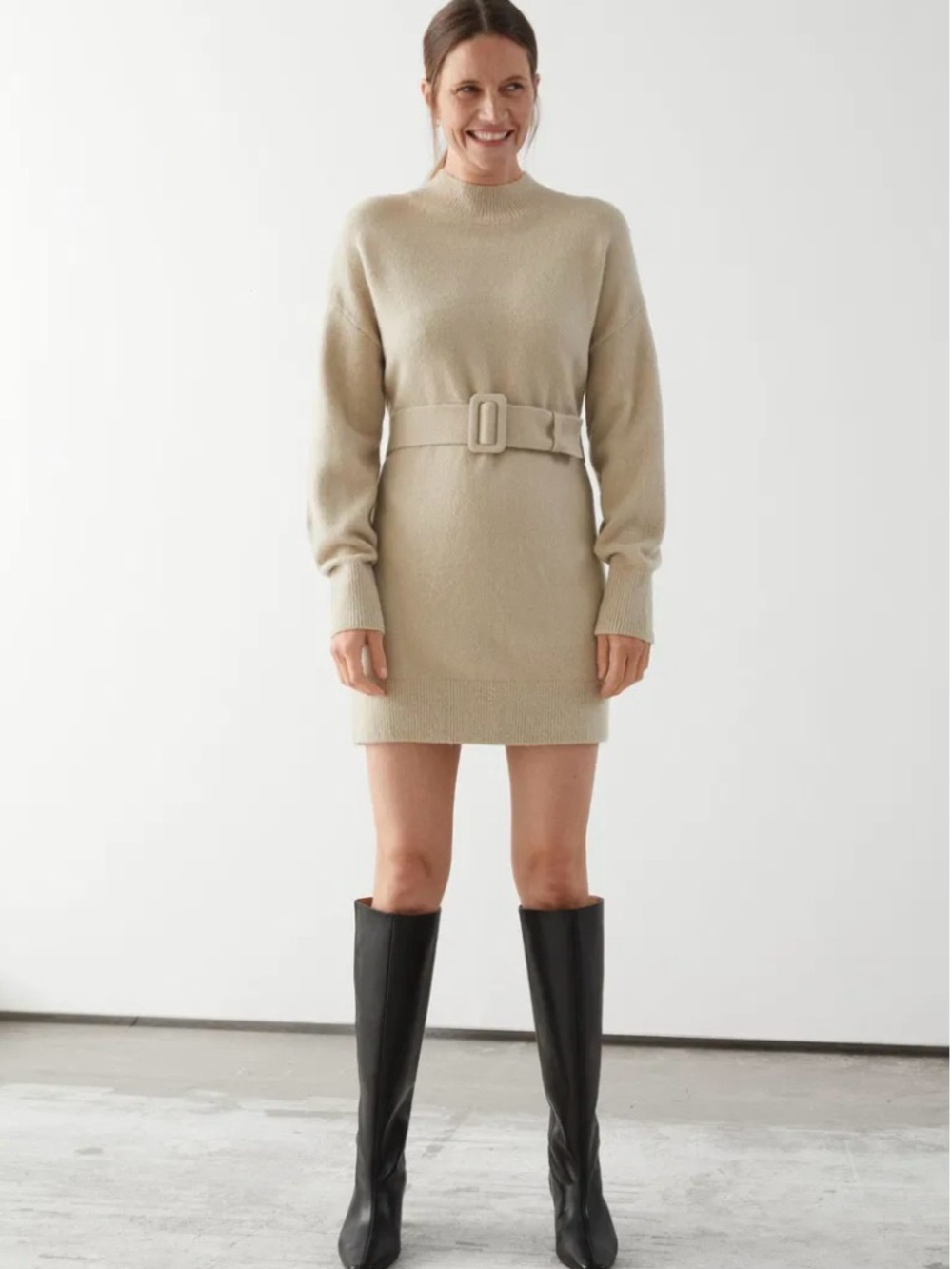 NWT & Other Stories Belted Knit Mini Dress Beige Size L